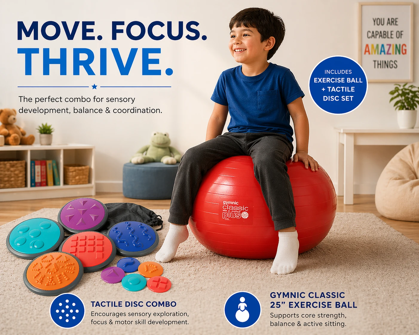 Gymnic Exercise Ball and Tactile Disc Combo