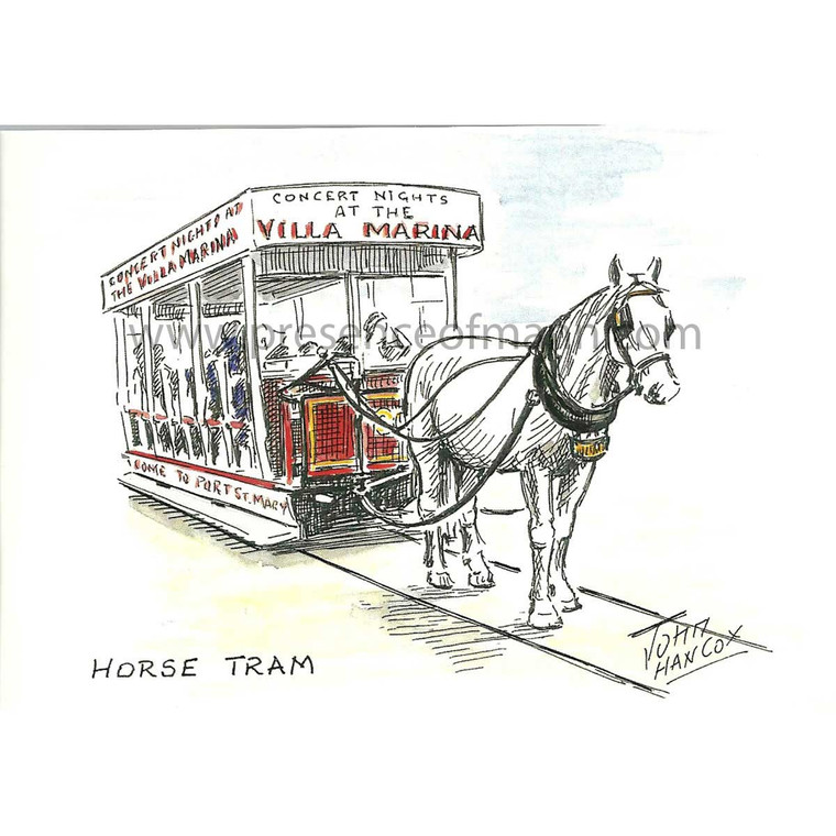 Hancox Art Greeting Card 'Horse Tram on Douglas Promenade'