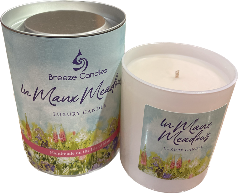 The fragrance of Manx Meadows in a candle