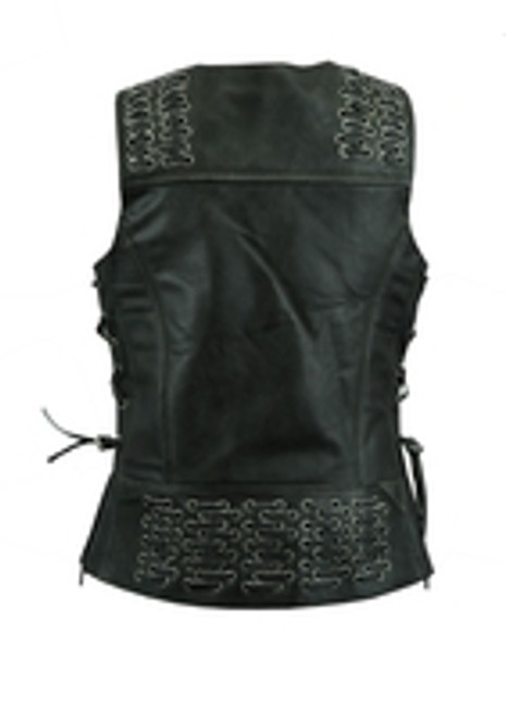 Women's Gray Leather Motorcycle Vest with Grommets