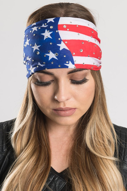 American Flag with Gems Soaker Headband 57525
