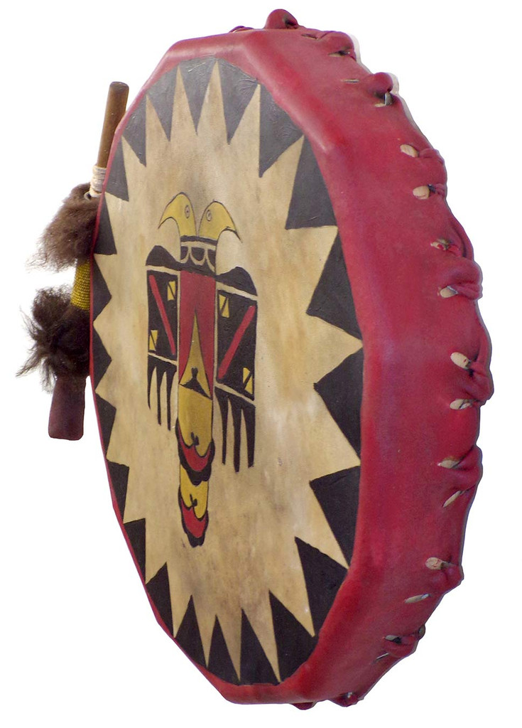 Hand Drum w Decorated Beater: Thunder Bird - Right View 
