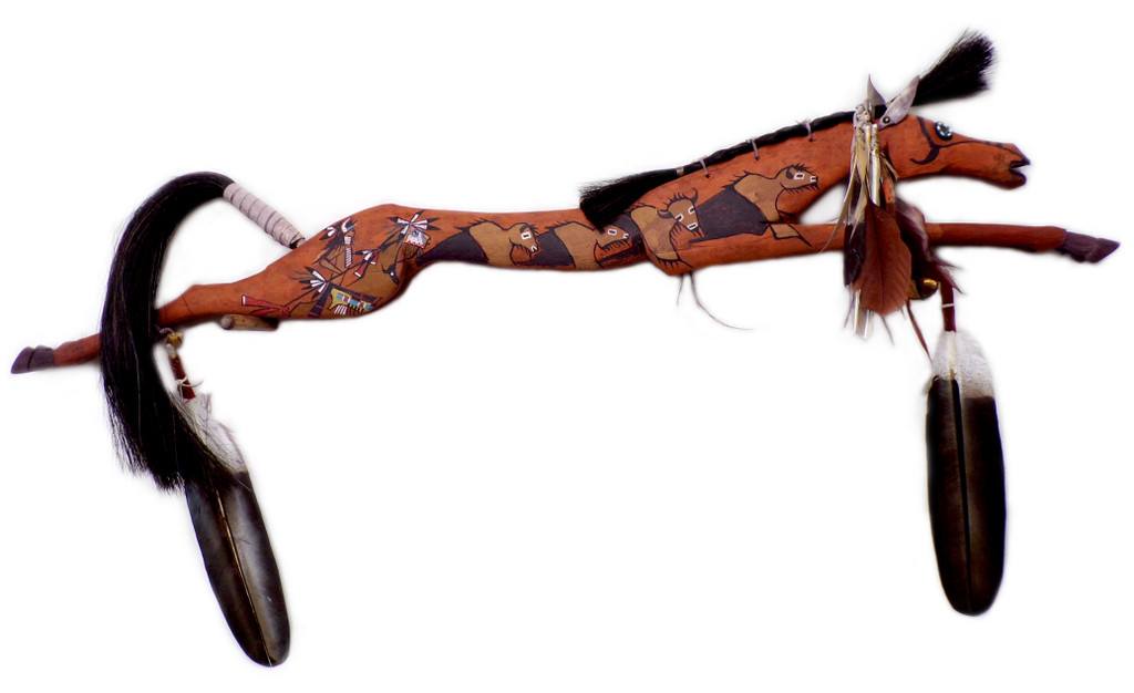 Native American Carved Horse Dance Stick: Buffalo Hunter (1)