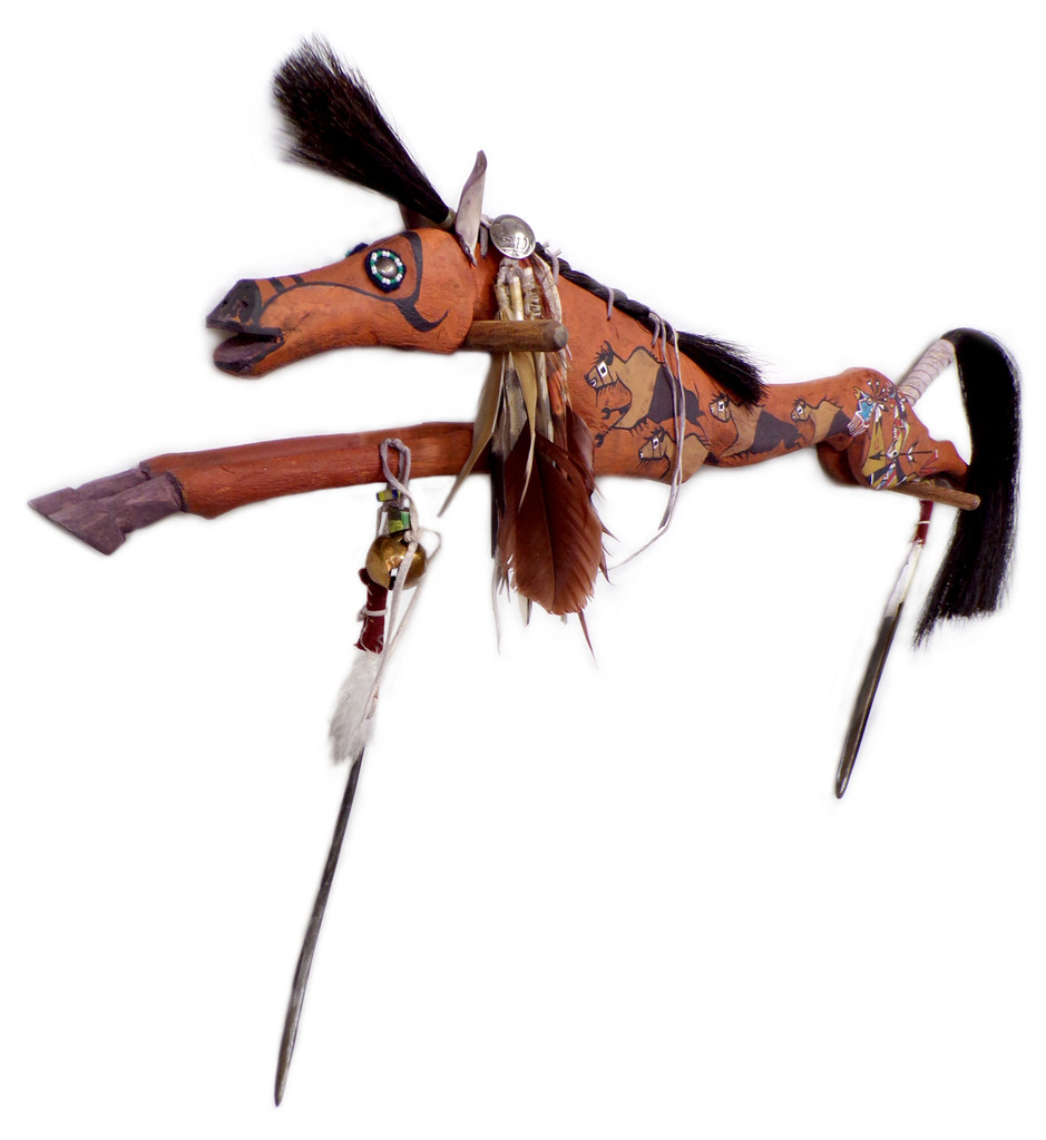 Native American Carved Horse Dance Stick: Buffalo Hunter (2)