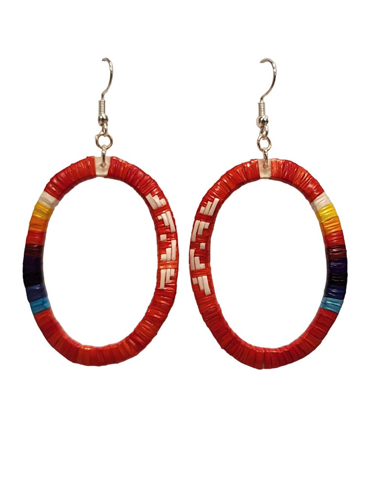 Native American Hand Quilled Earrings: Red Rings