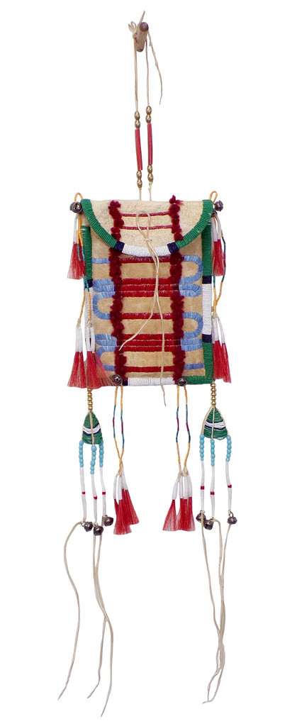 Native American Quilled and Beaded Mirror Bag on Buffalo Rawhide