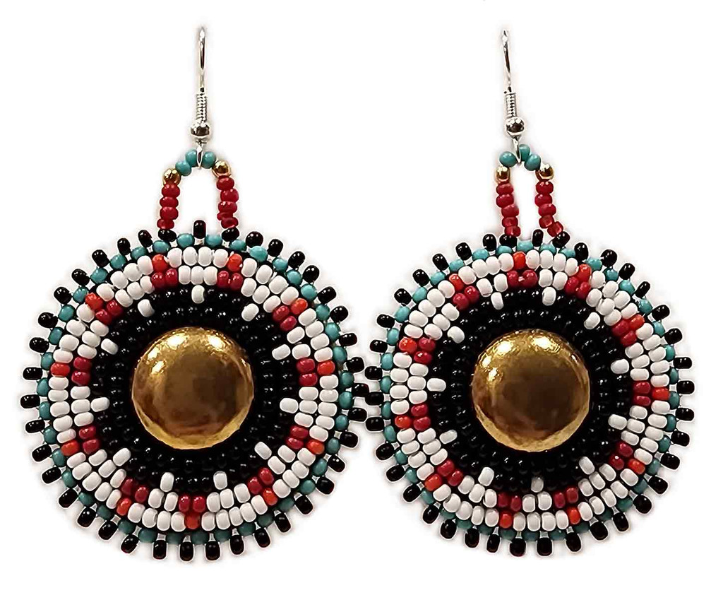 Native American Hand Beaded Earrings: Morning Glory Rounds