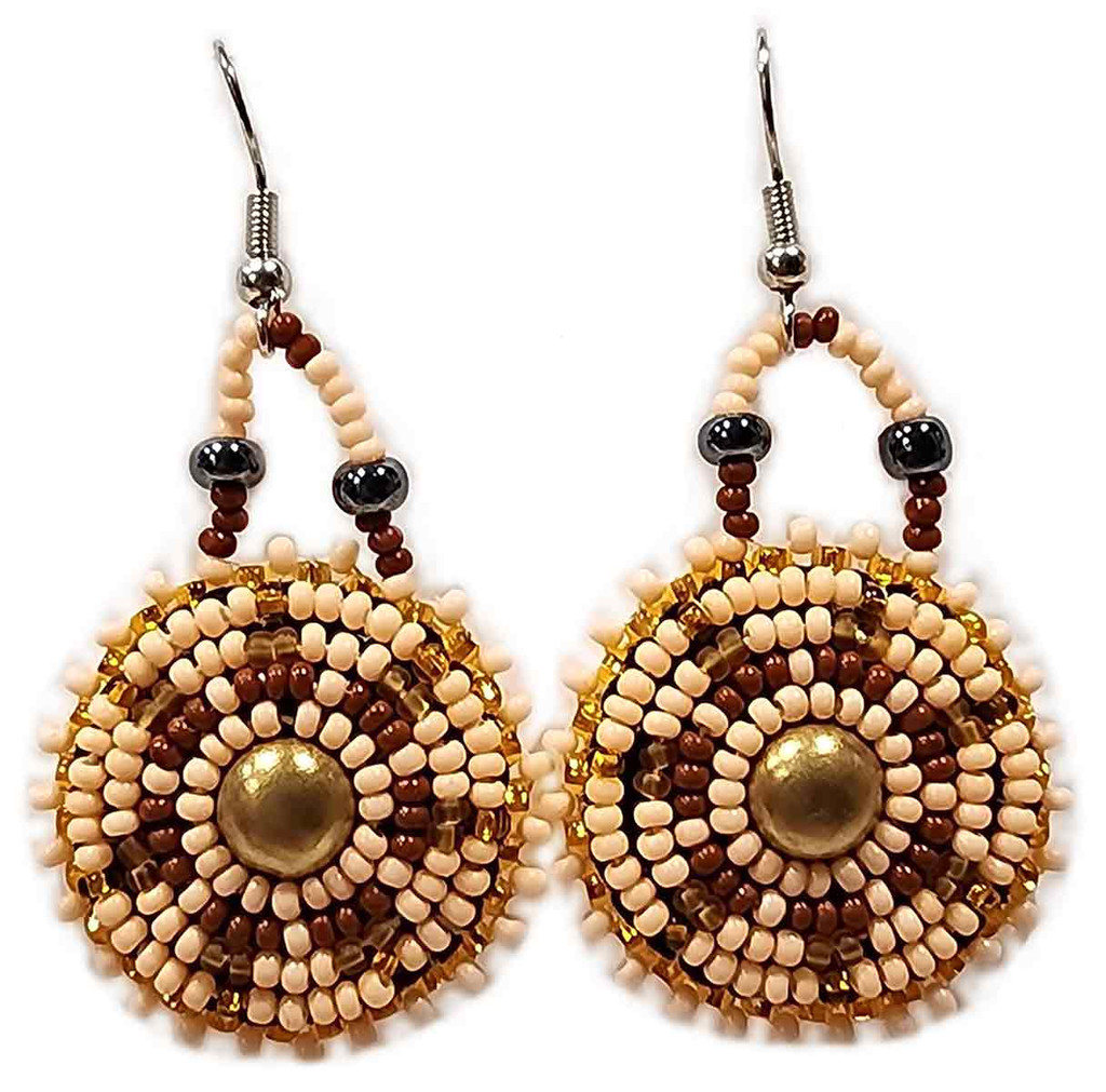 Native American Hand Beaded Earrings: Butterscotch