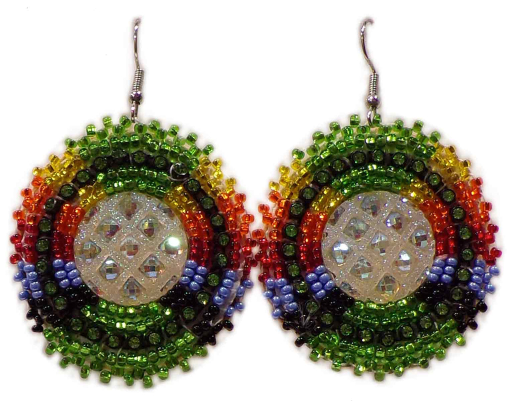 Native American Hand Beaded Earrings: Candy Green