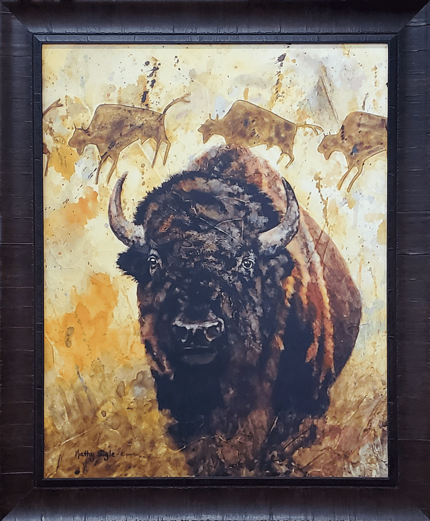 Kathy Sigle framed canvas print, "Bison Rock Art."