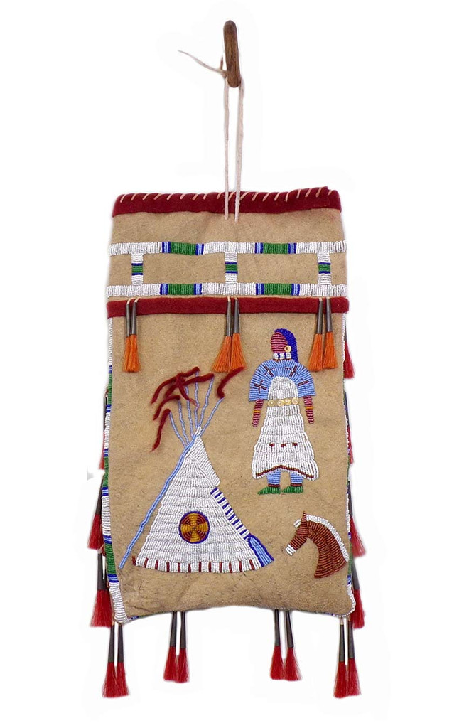 Native American Hand Beaded on Smoked Brain Tanned Hide: Tipi Maker’s Bag