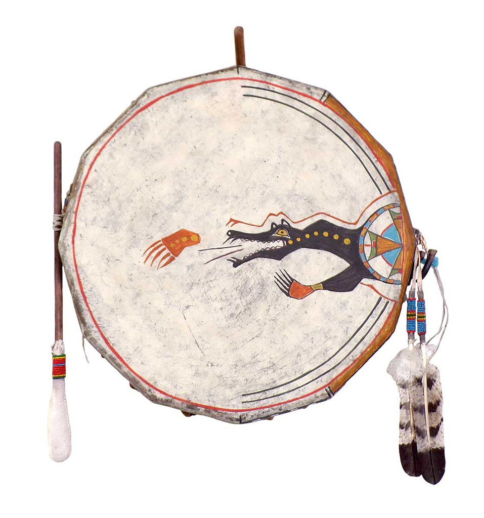 Painted 16” Hand Drum w Beater: Mato World