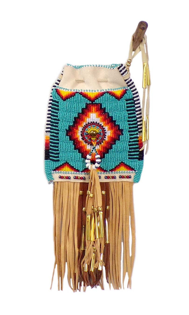 Native American Hand Beaded Belt Bag: Turquoise