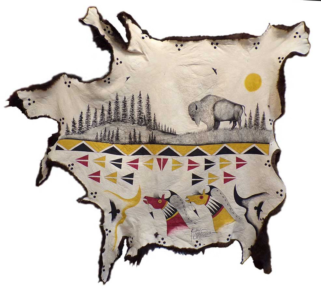 Native American Hand Painted Buffalo Robe: "Tatanka Comes"