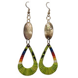 Native American Hand Quilled Earrings: Pear Green Drops