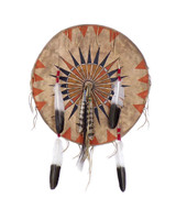 Native American Hand Painted Shield: Four Red Feathers 