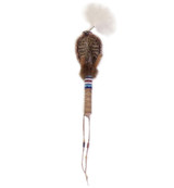 Native American Hand Made Turtle Shell Rattle: Dark Blue, Light Blue, White, Red & Yellow