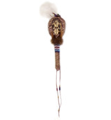 Native American Hand Made Turtle Shell Rattle: Dark Blue, Light Blue, White, Red & Yellow - 2nd View 