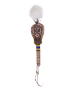 Native American Hand Made Turtle Shell Rattle: Maroon, Yellow, Light Blue, & Dark Blue - 2nd View 