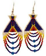 Native American Hand Beaded Earrings: Blue Tipis