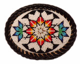 Native American Hand Beaded Belt Buckle: Light Starburst front