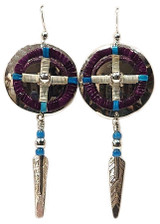 Native American Hand Made Earrings: Purple & Blue Medicine Wheels
