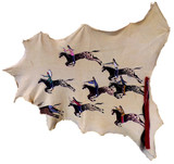 Native American Hand Painted Deer Leather: Battle Scene Chase