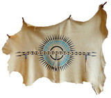 Native American Hand Painted Deer Leather: Blue Feather Design