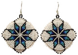 Native American Hand Beaded Earrings: Blue on White Stars