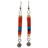 Native American Hand Quilled Earrings: Vermillion w/ Rhinestone Accents
