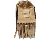 Native American Hand Beaded Belt Bag: Powder Blue & Red Back - Back View 