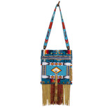 Native American Hand Beaded XL Purse: 4 Colored Horses (Turquoise)