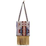 Native American Hand Beaded XL Purse: Follows the Tracks (Red/White) - Back View 
