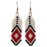 Native American Beaded Earrings: Red, Black & White Feathers