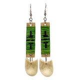 Native American Hand Quilled Earrings: Apple Green w/ Imitation Elk Teeth Native American Hand Quilled Earrings: Apple Green w/ Imitation Elk Teeth