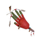 Native American Made Beaded Hand Rattle: Buffalo Spirit of Red Background - 2nd View  Native American Made Beaded Hand Rattle: Buffalo Spirit of Red Background - 2nd View