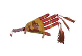 Native American Made Beaded Rawhide Hand Rattle: Bear Spirit on Yellow Background  Native American Made Beaded Rawhide Hand Rattle: Bear Spirit on Yellow Background