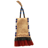 Native American Hand Made Strike-A-Lite Bag: Pink & Blue Floral w/ Red Horse Hair Native American Hand Made Strike-A-Lite Bag: Pink & Blue Floral w/ Red Horse Hair
