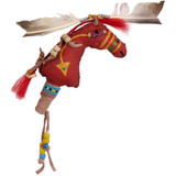 Native American Hand Made Small Beaded Rattle: Horse Spirit (Quilled Eyes, Red w Stars)