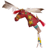 Native American Hand Made Small Beaded Rattle: Horse Spirit (Quilled Eyes, Red w Stars) - 2nd View 