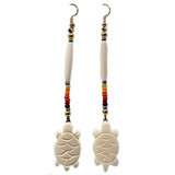 Native American Hand Beaded Earrings: Bone Pipe w/ Turtles 