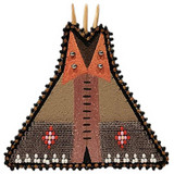 Native American Hand Beaded Tipi Magnet: Coral Pink