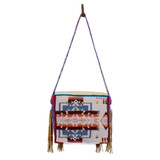 Native American Hand Beaded Square Bag: Dark Periwinkle Background w Geometric Design - Back View 