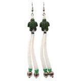Native American Hand Made Earrings: Earthy Green Turtles w/ Dentalium Shells