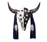 Native American Hand Painted Buffalo Skull: Star Spangled, Black & White 
