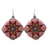 Native American Hand Beaded Earrings: Cheyenne Pink Stars