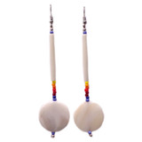 Native American Hand Beaded Earrings: Bone Pipe & Mother of Pearl Discs