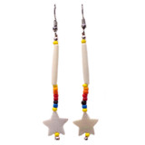 Native American Hand Beaded Earrings: Bone Pipe & Mother of Pearl Stars