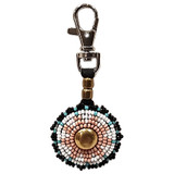 Native American Hand Beaded Keychain: Coral Pink Combo