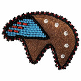 Native American Hand Beaded Magnet: Blue & Red Bear w/ White Spots